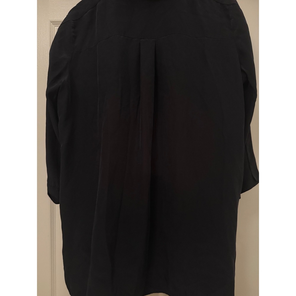 Lafayette 148 New York Blouse Women L Black 100% Silk 3/4 Sleeve Hidden Button - Picture 8 of 12